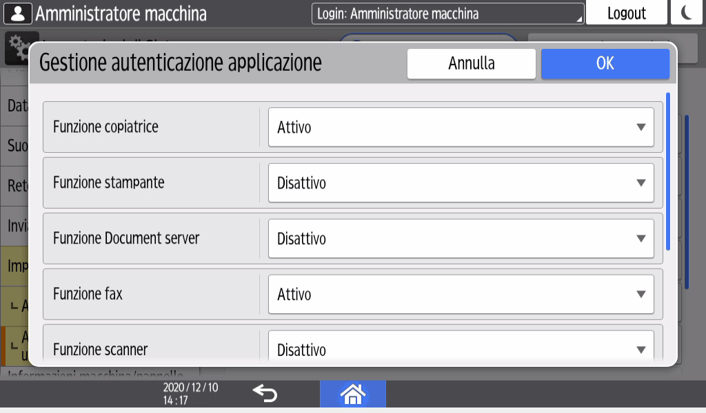 Illustrazione della schermata sul pannello di controllo