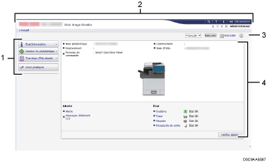 Illustration de l'écran du navigateur Web avec légende numérotée