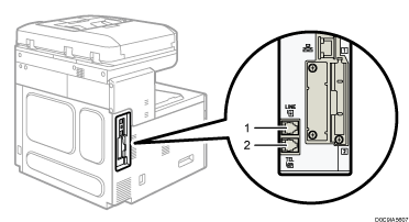 Illustrazione del collegamento alla linea telefonica (illustrazione numerata)