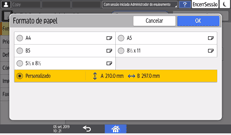 Ilustração do ecrã do painel de operação