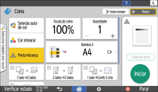 Ilustração do ecrã do painel de operação