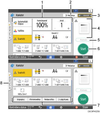 Bild på användarpanelen (numrerade detaljer)