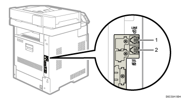 illustration of connecting the telephone line (numbered callout illustration)