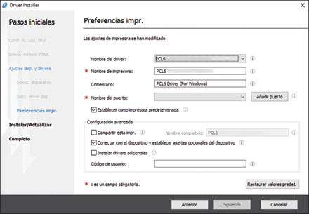 Ilustración de la pantalla del driver