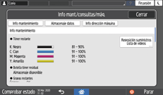 Ilustración de la pantalla del panel de mandos