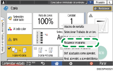 Ilustración de la pantalla del panel de mandos