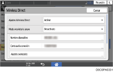 Ilustración de la pantalla del panel de mandos