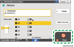 Ilustración de la pantalla del panel de mandos