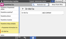 Illustration de l'écran du panneau de commande