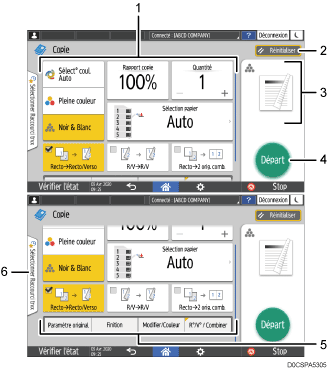 Illustration numérotée du panneau de commande