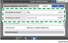 Illustration de l'écran du panneau de commande