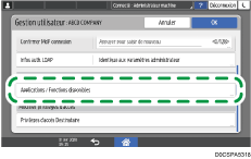 Illustration de l'écran du panneau de commande