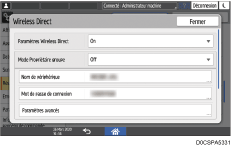 Illustration de l'écran du panneau de commande