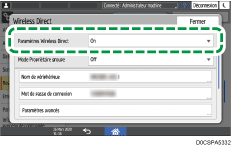 Illustration de l'écran du panneau de commande