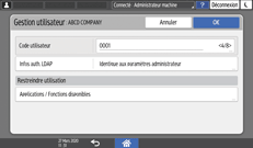 Illustration de l'écran du panneau de commande
