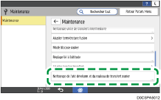 Illustration de l'écran du panneau de commande