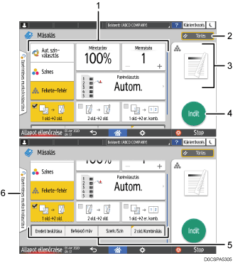 Kezelőpanel képernyőjének számozott jelölésű illusztrálása