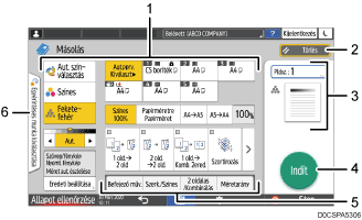 Kezelőpanel képernyőjének számozott jelölésű illusztrálása
