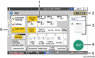Illustrasjon av betjeningspanelet med nummererte bildetekster