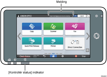 Illustrasjon av betjeningspanelet med nummererte bildetekster