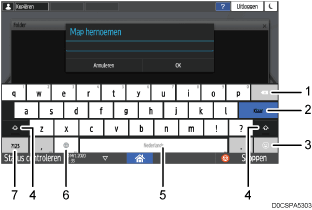 Genummerde afbeelding van het scherm van het bedieningspaneel
