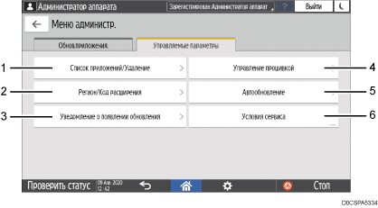Иллюстрация экрана панели управления с пронумерованными сносками