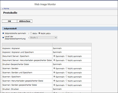 Webbrowser-Bildschirmdarstellung