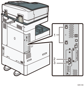 illustration of connecting the telephone line (numbered callout illustration)