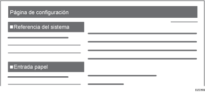 Ilustración de los elementos impresos en la página de configuración