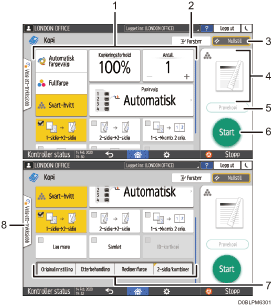 Illustrasjon av betjeningspanelet med nummererte bildetekster
