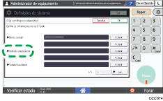 Ilustração do ecrã do painel de operação