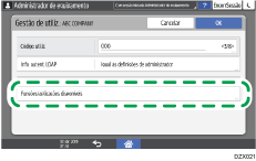 Ilustração do ecrã do painel de operação