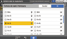 Ilustração do ecrã do painel de operação