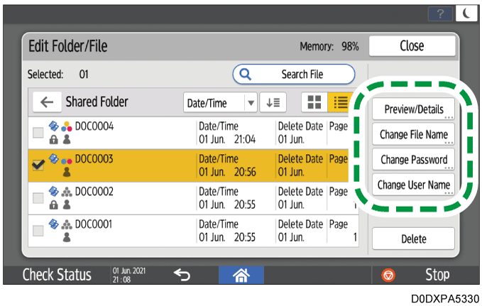 Operation panel screen illustration