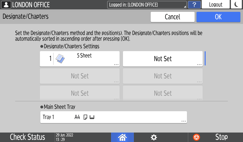 Operation panel screen illustration