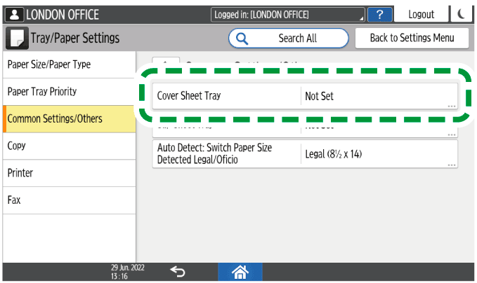 Operation panel screen illustration