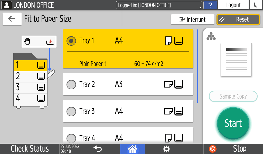 Operation panel screen illustration