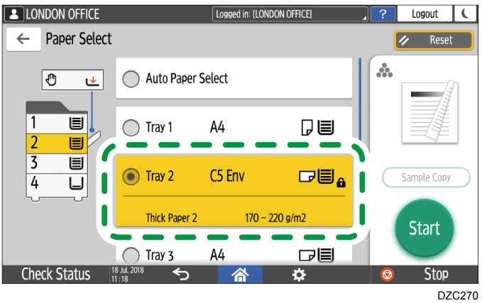 Operation panel screen illustration