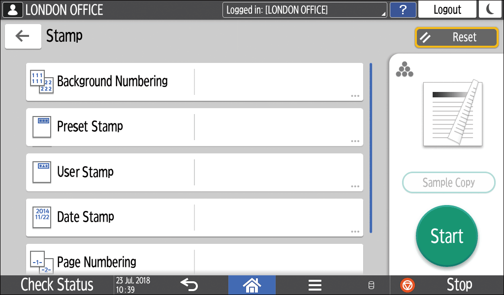 Operation panel screen illustration