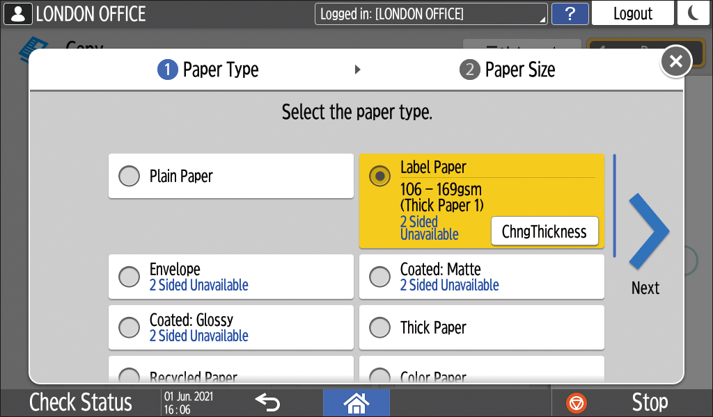 Operation panel screen illustration