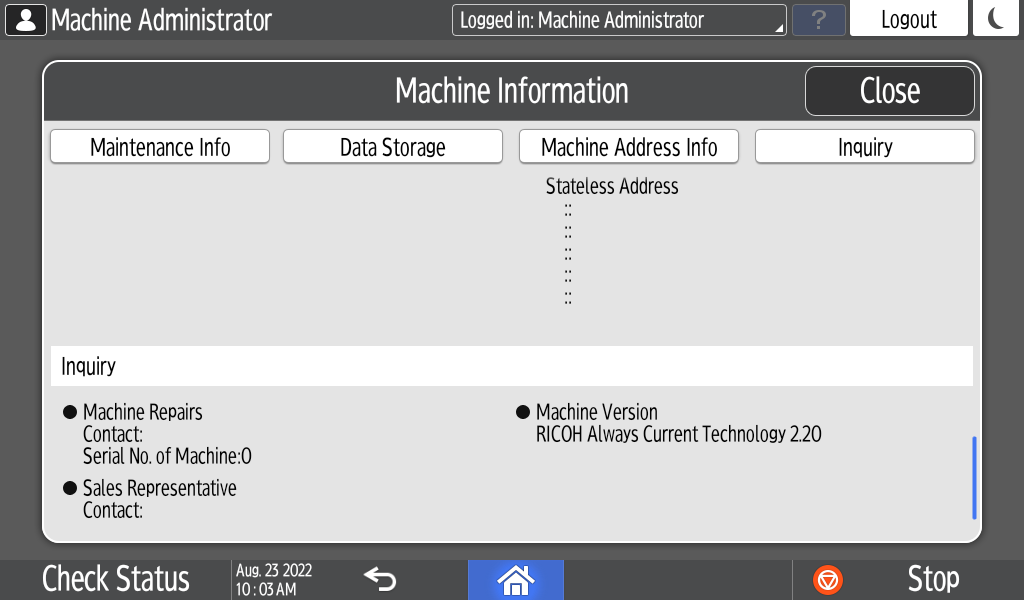 Operation panel screen illustration