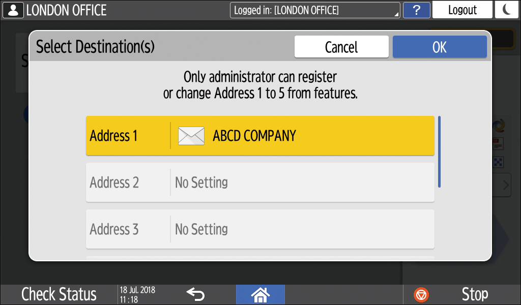 Operation panel screen illustration