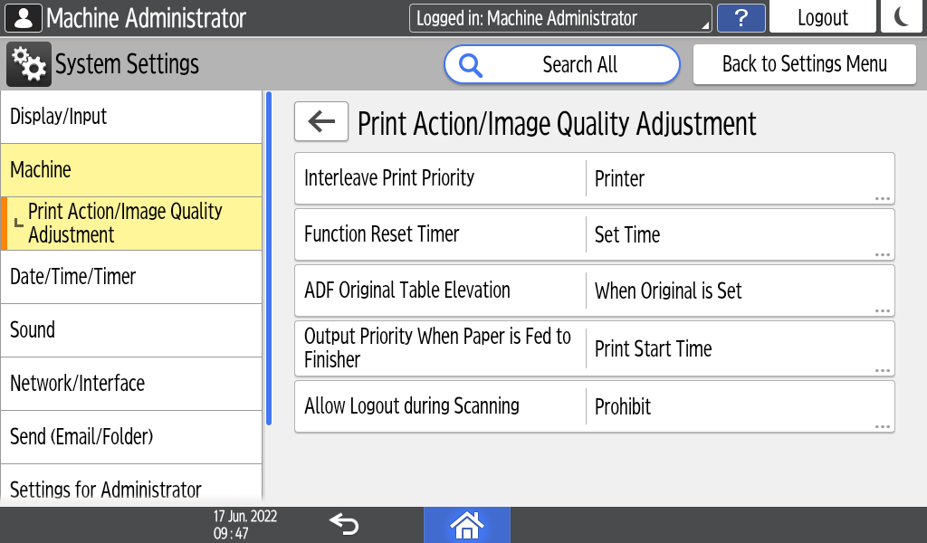 Operation panel screen illustration