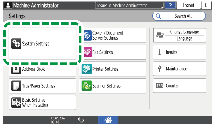 Operation panel screen illustration