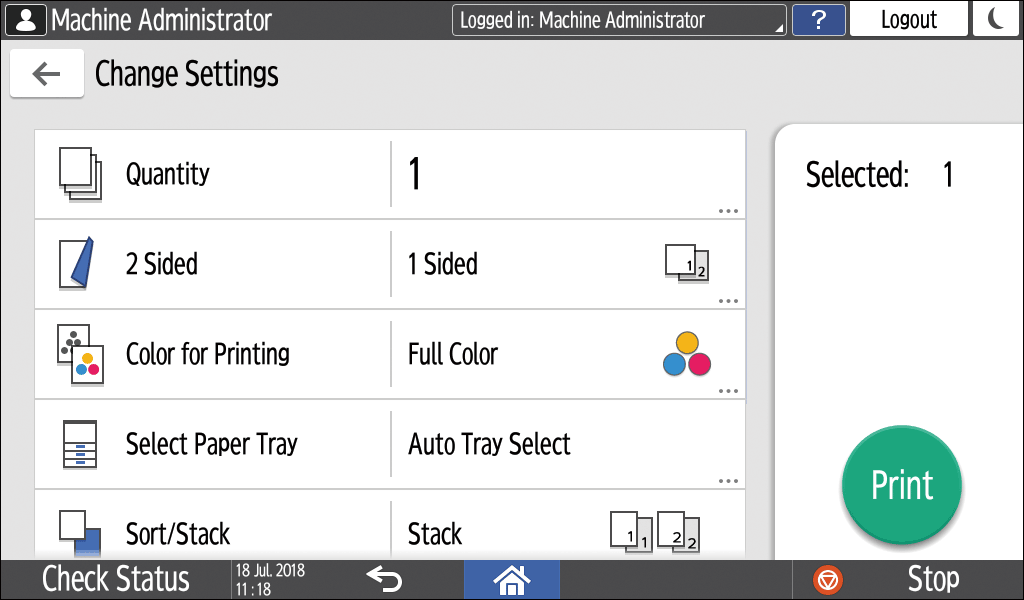 Operation panel screen illustration