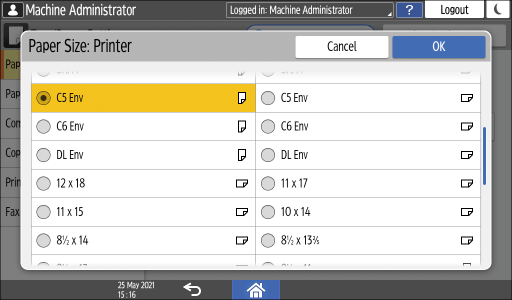 Operation panel screen illustration