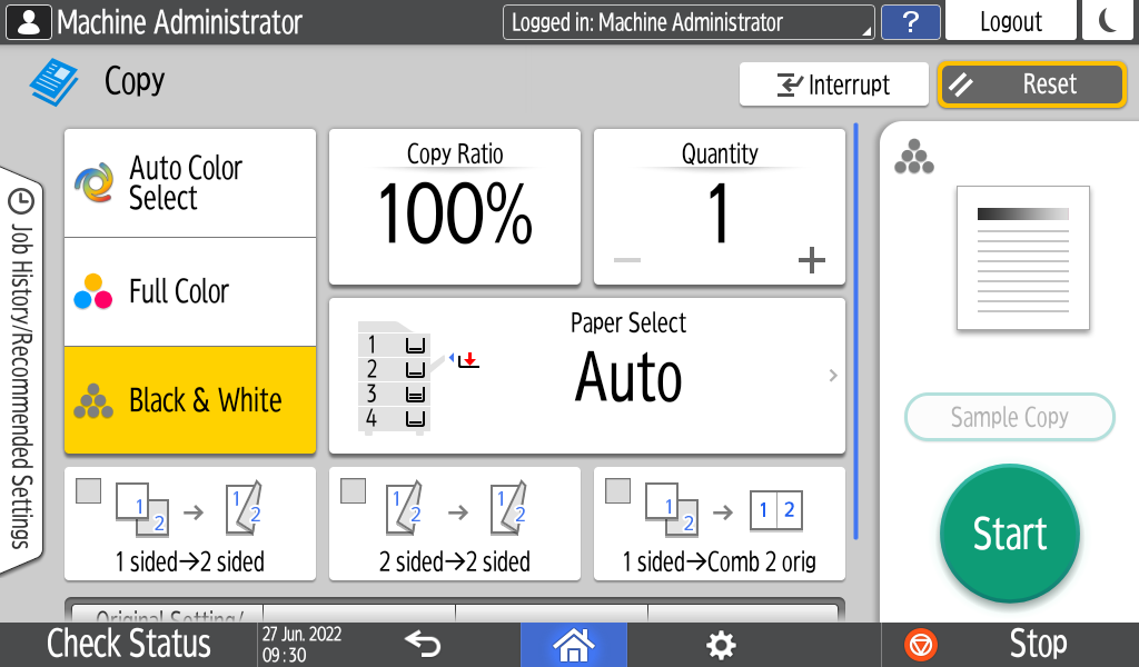 Operation panel screen illustration