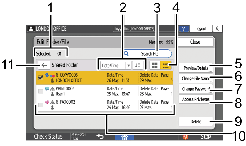 Operation panel screen illustration numbered callout illustration