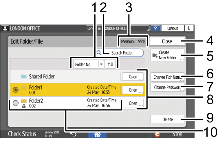 Operation panel screen illustration numbered callout illustration