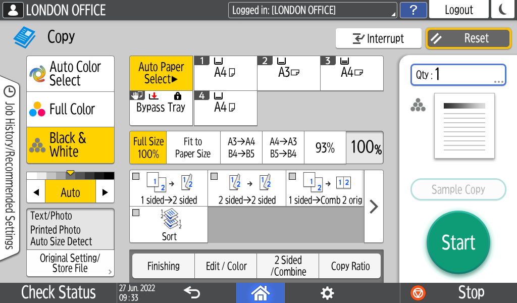Operation panel screen illustration
